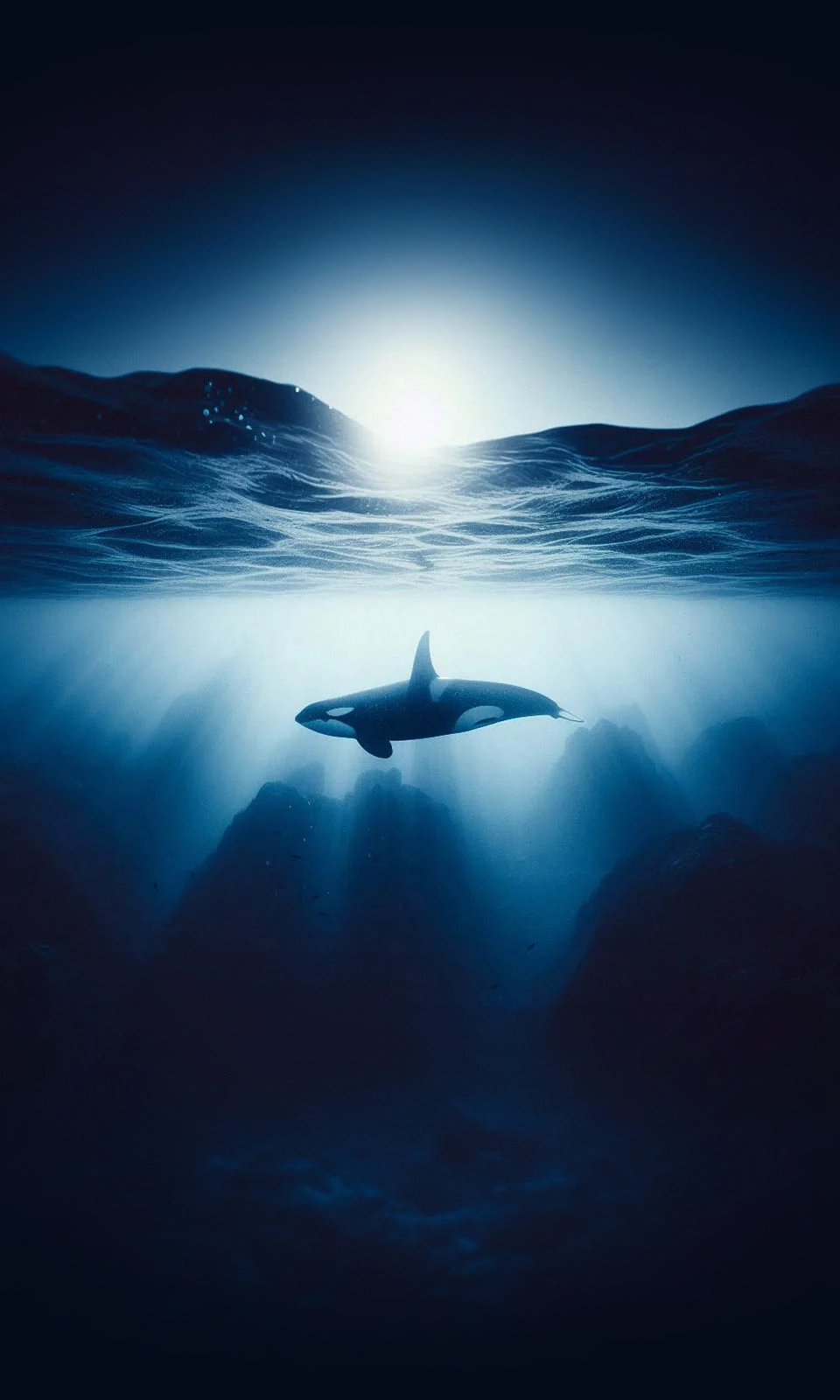 Killer whale swims in the ocean