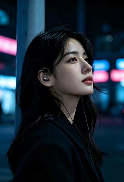 Woman wearing TRN MTX IEMs