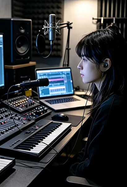 Music producer wearing TRN MTX IEMs