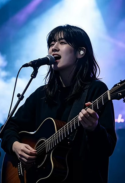 Singer performing with TRN MTX IEMs