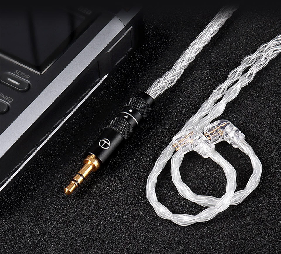 Straight TRN T3 Pro cable next to MP3 player