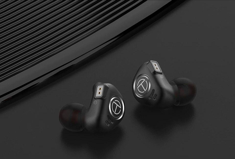 TRN V90 Two black earphones