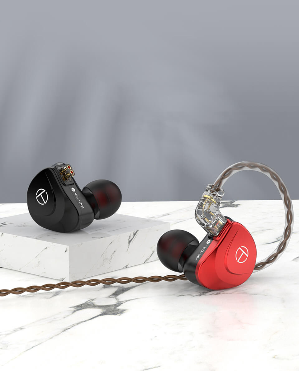 TRN V90S space black and crimson red earphones