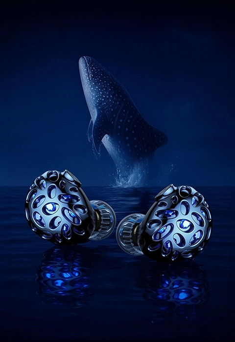 TRN Whale Shark earphones with whale shark in background