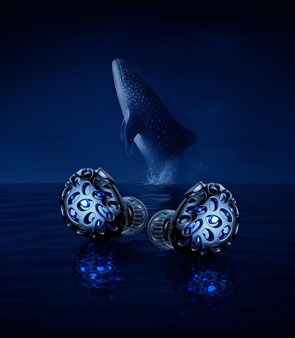 TRN Whale Shark earphones with whale shark in background