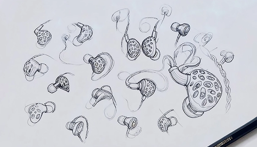 Design sketches of TRN Whale Shark earphones