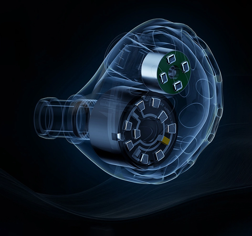 Transparent view of TRN Whale Shark earphone with internal drivers
