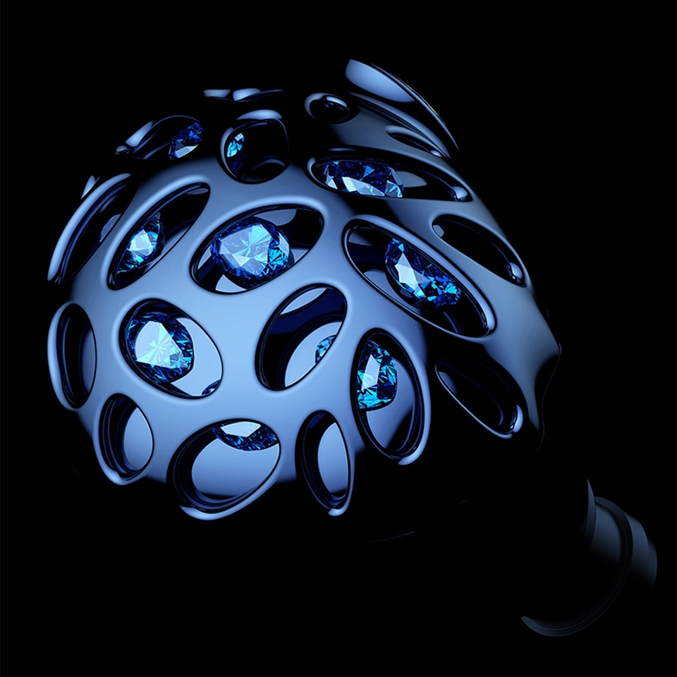 Close-up of TRN Whale Shark earphone shell with blue details