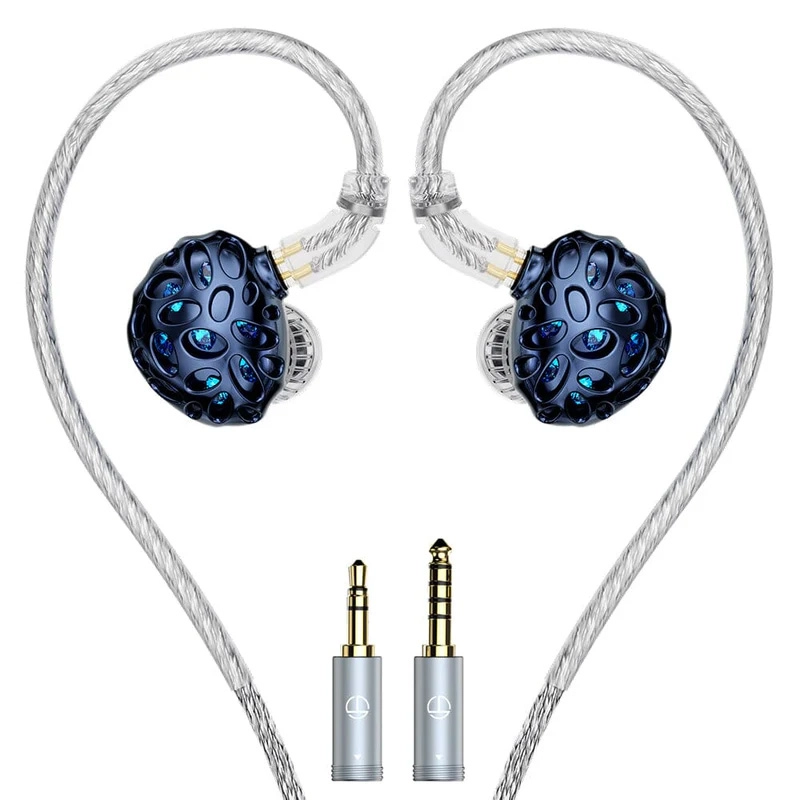TRN Whale Shark earphones with silver cable and adapters
